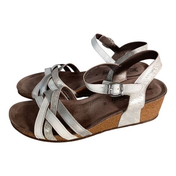 Mephisto Sandal Wedge Heel Strappy  White Silver Leather Women's 40/US 10 - Picture 6 of 9